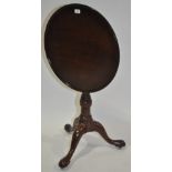 A Georgian mahogany dish top tripod table, 23" acr