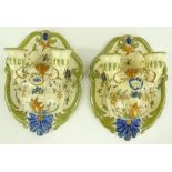 Pair of continental Faience pottery twin branch wa