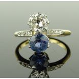 A Victorian 18ct gold diamond and blue spinel ring