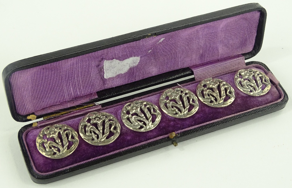 A cased set of 6 silver buttons, by Henry Matthews - Image 2 of 3