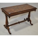 A Victorian burr walnut stretcher writing table, b