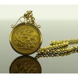 A 1904 gold half sovereign, 9ct gold pendant mount