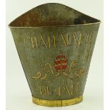 A Vintage metal grape picker's collecting bin, wit