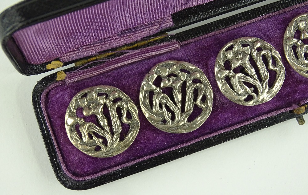 A cased set of 6 silver buttons, by Henry Matthews