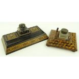 2 Victorian Tunbridgeware ink stands, cube parquet