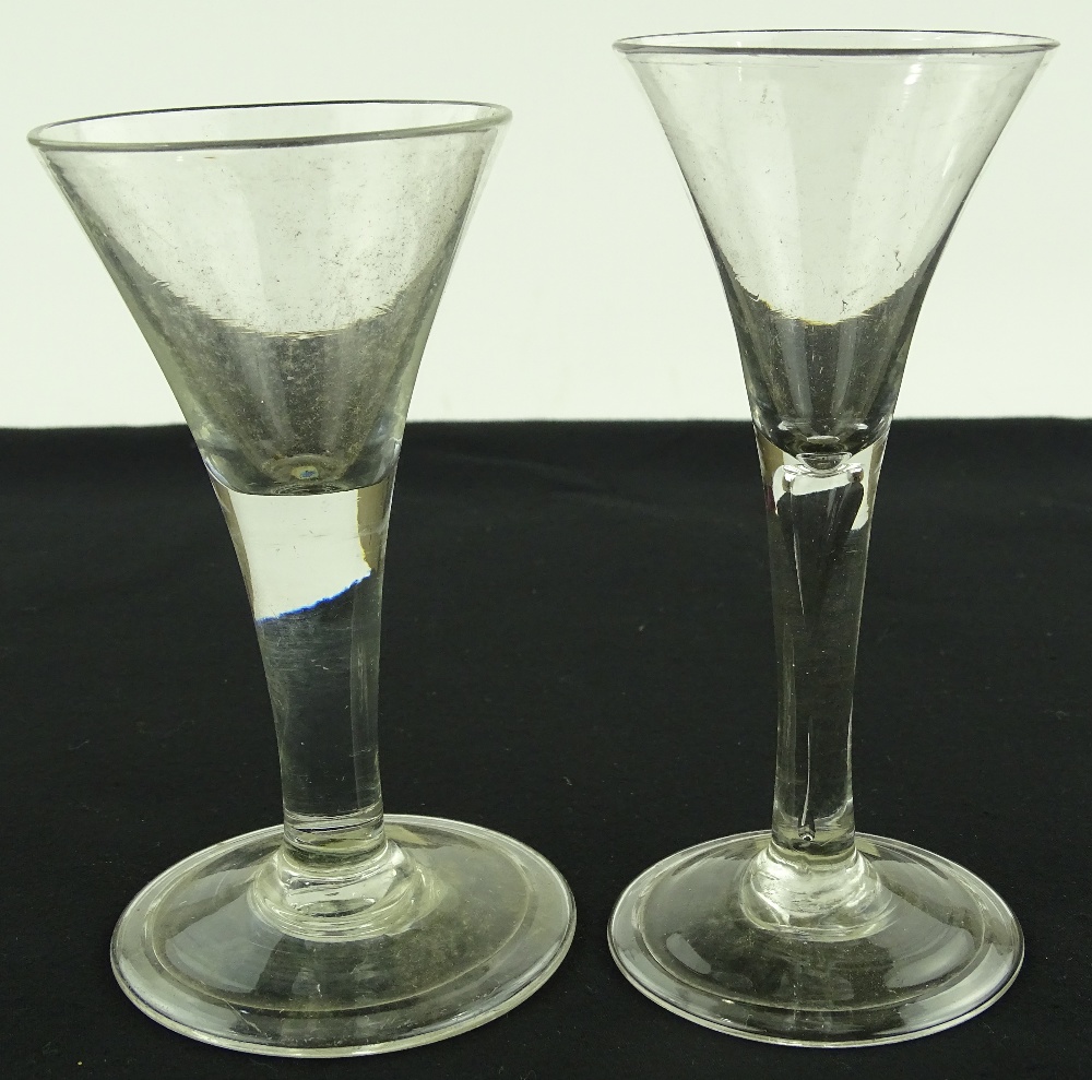 2 mid 18th century cordial glasses with folded foo