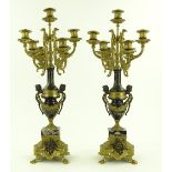 A pair of reproduction brass and marble 6-branch c