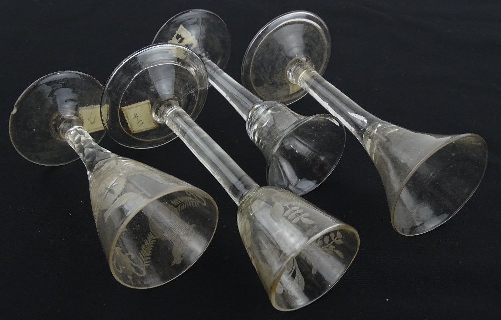 4 - 18th century cordial glasses, including a flor - Image 3 of 3