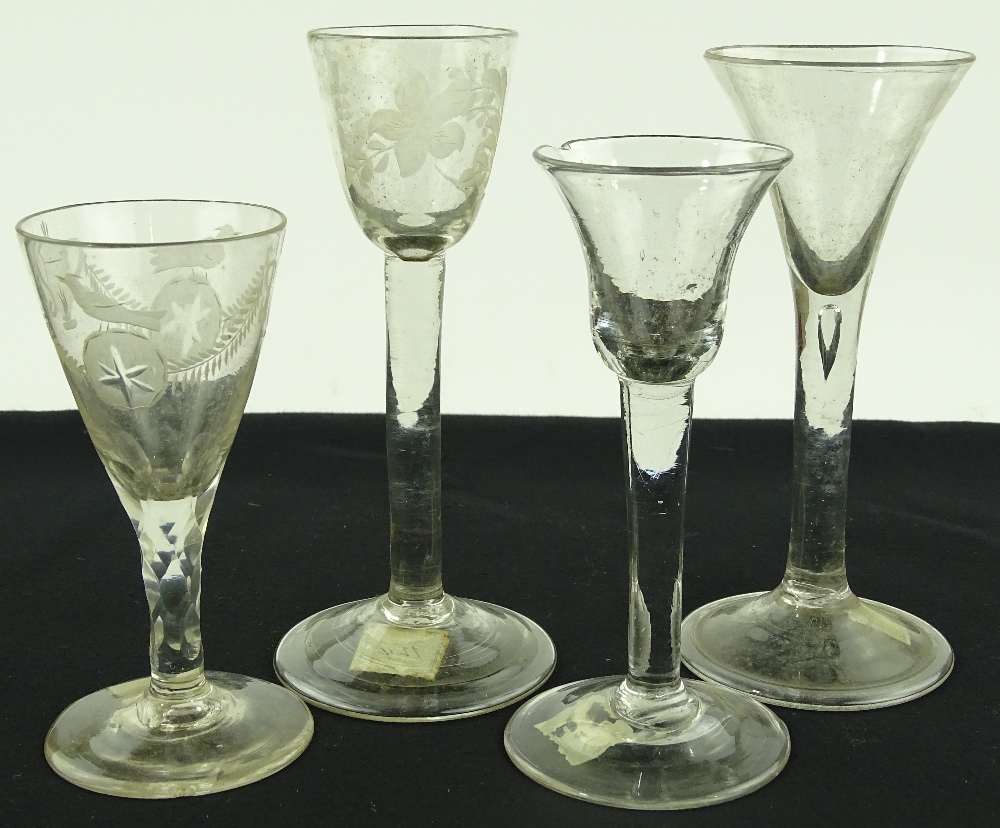 4 - 18th century cordial glasses, including a flor