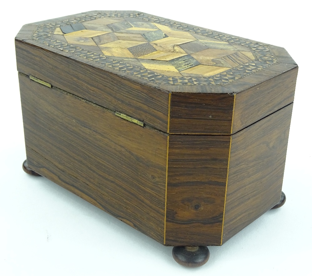 A 19th century Tunbridgeware tea caddy, cube parqu - Image 3 of 3