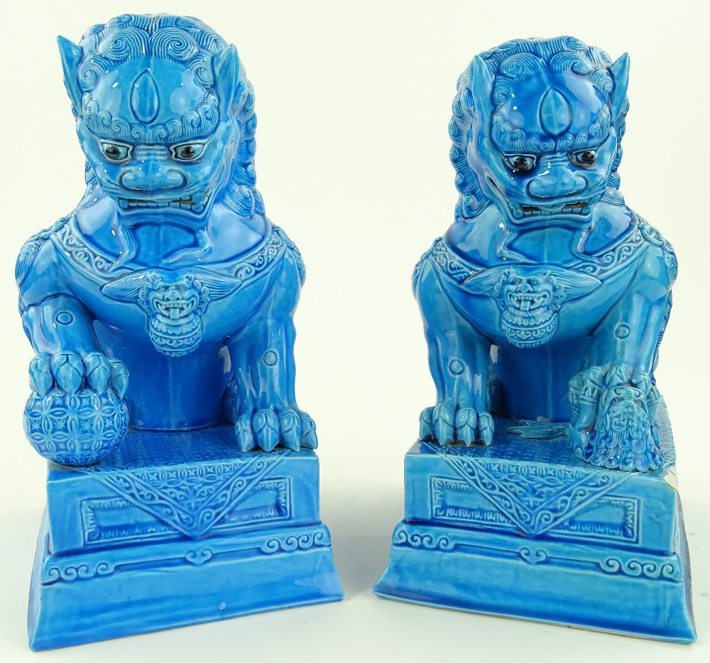 Pair of Chinese blue glazed porcelain dogs of fo,