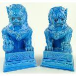 Pair of Chinese blue glazed porcelain dogs of fo,
