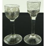 2 - 18th century cordial glasses with engraved gra