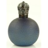 A blue overlay satin glass globular perfume bottle