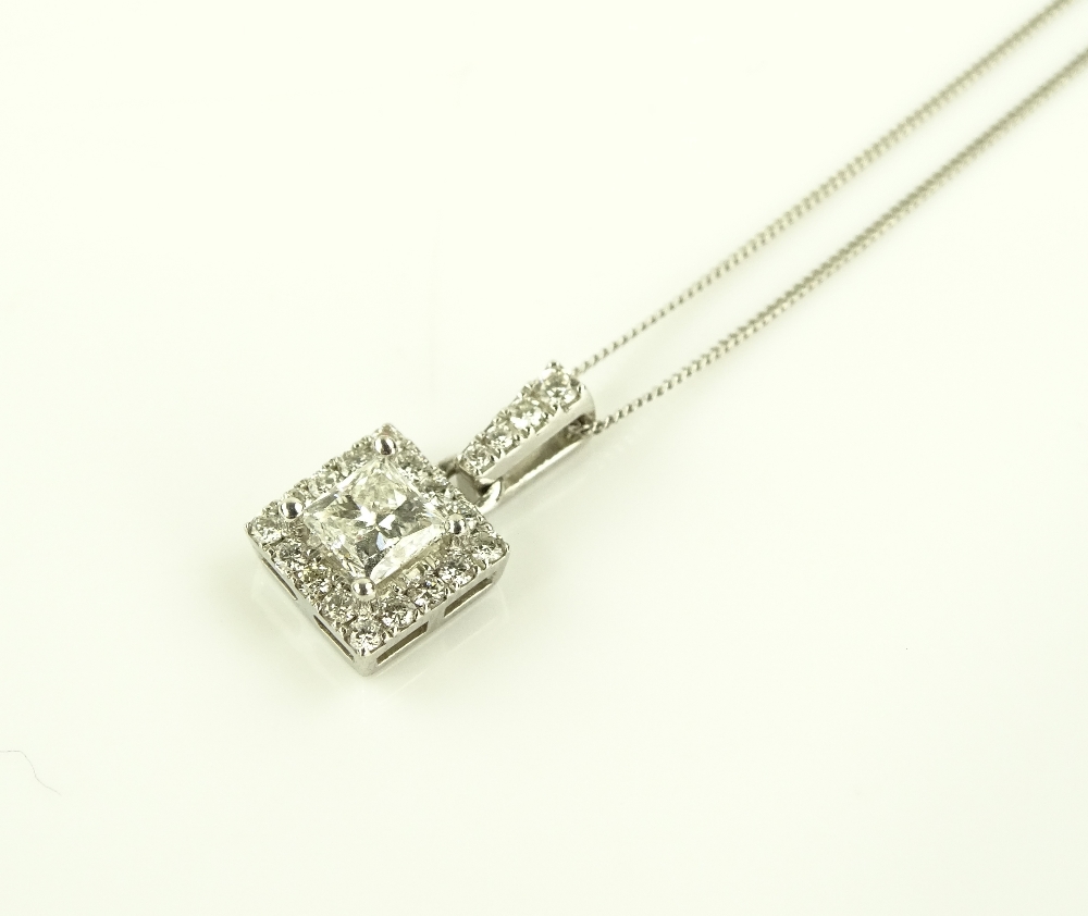 An 18ct white gold Princess-cut diamond cluster pe
