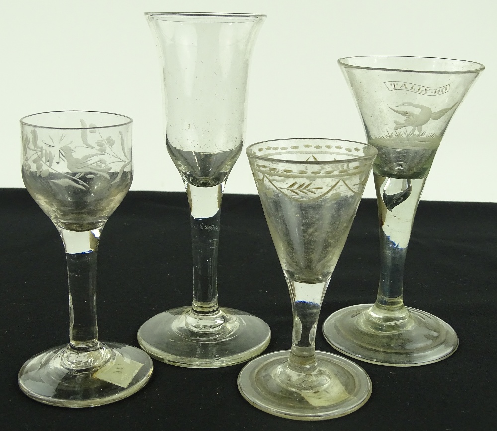 4 - 18th century cordial glasses, including 2 with