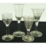 4 - 18th century cordial glasses, including 2 with