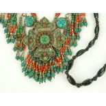 An Oriental beadwork necklace with turquoise and a