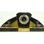 An Art Deco 3-colour marble clock garniture surmou