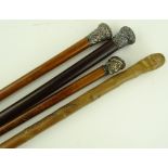 A group of walking sticks, comprising 2 embossed s
