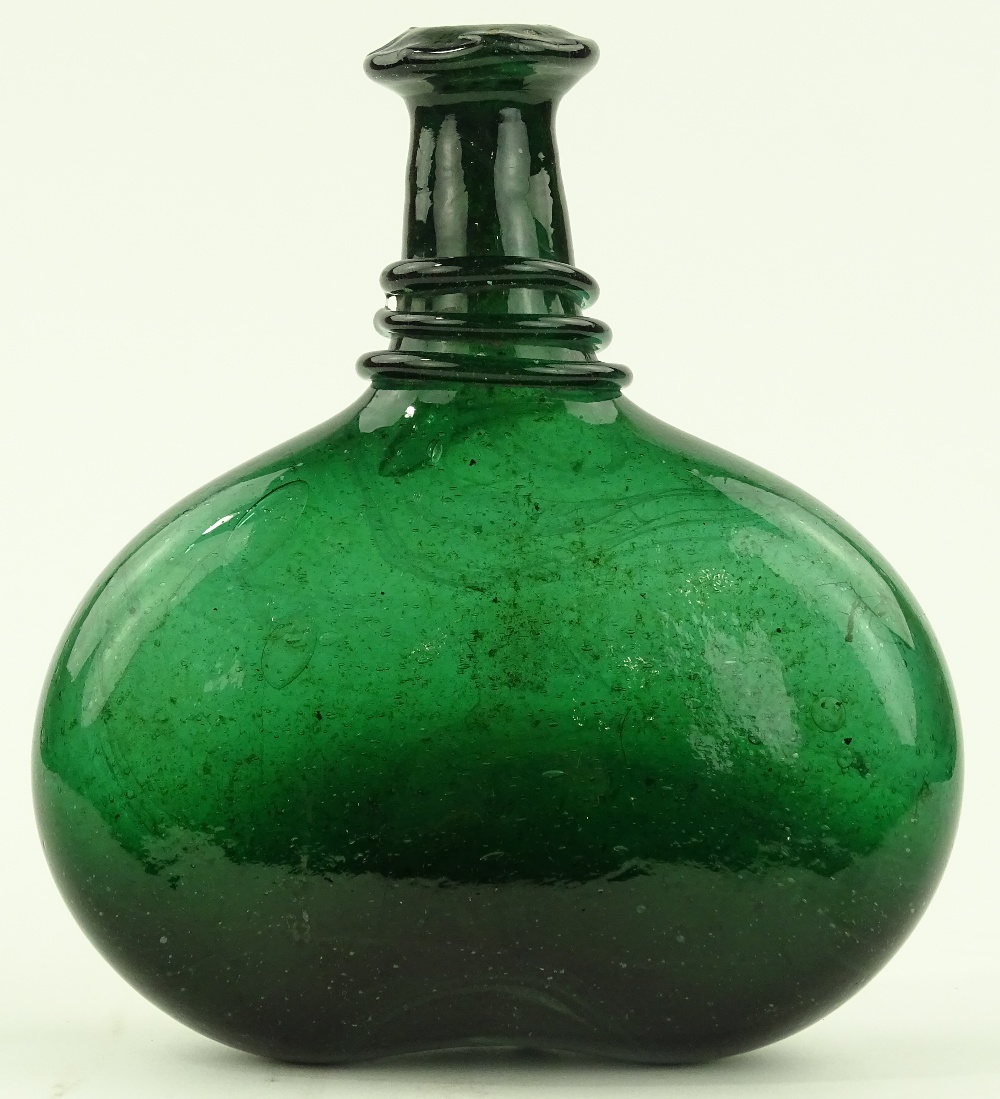 An Antique hand blown emerald green glass narrow n