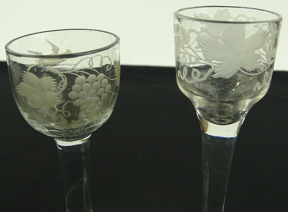 2 - 18th century cordial glasses with engraved gra - Image 2 of 3