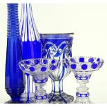 5 pieces of Bristol Blue overlay glass.