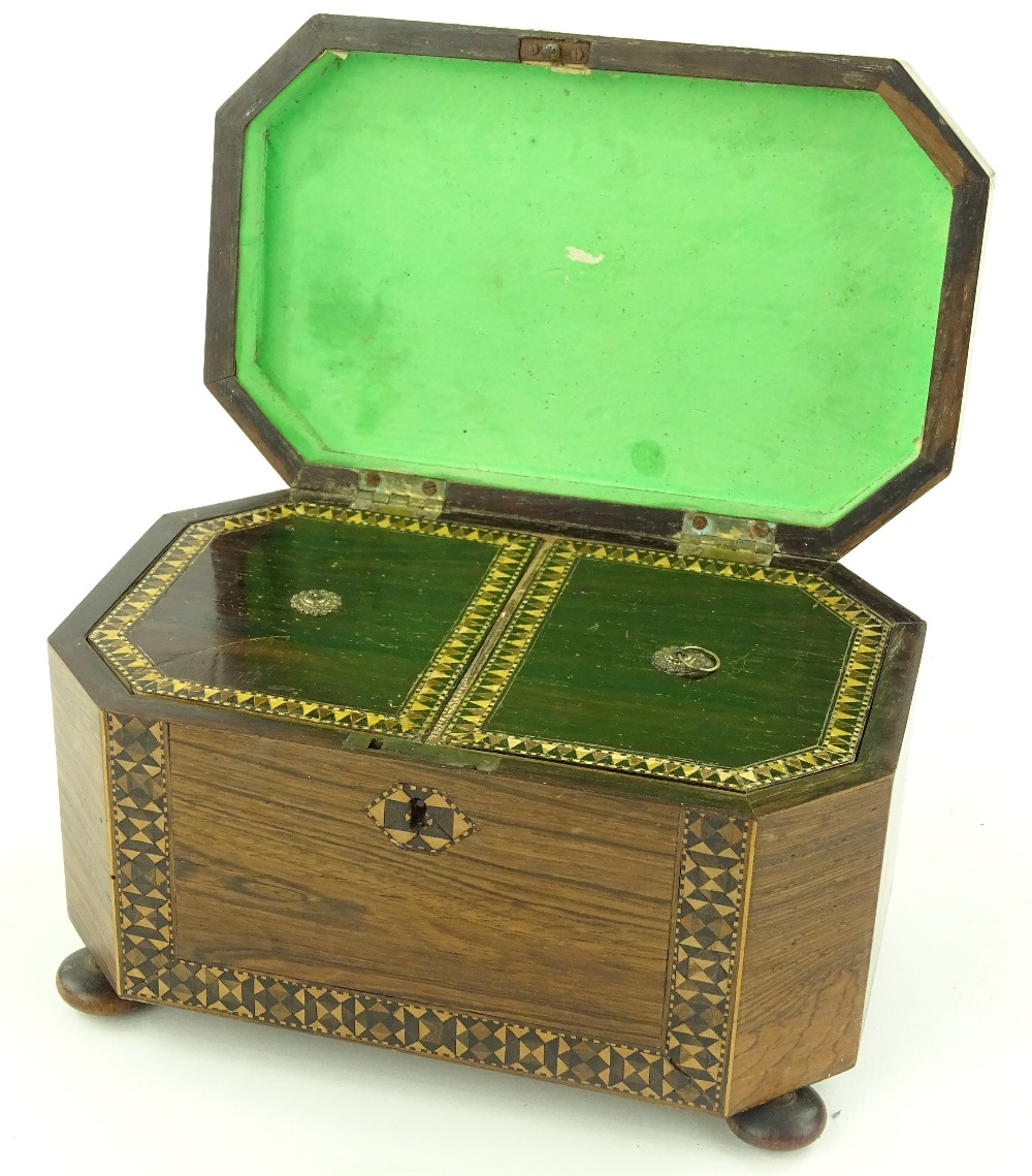 A 19th century Tunbridgeware tea caddy, cube parqu - Image 2 of 3