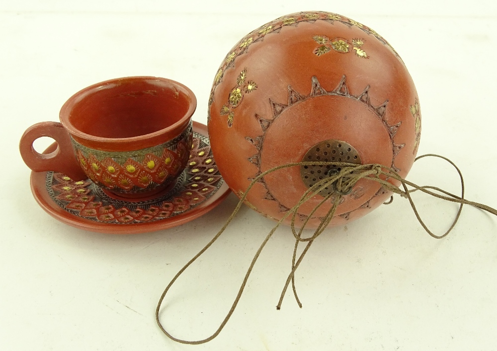 A Turkish gilded pottery coffee cup and saucer and - Image 3 of 3