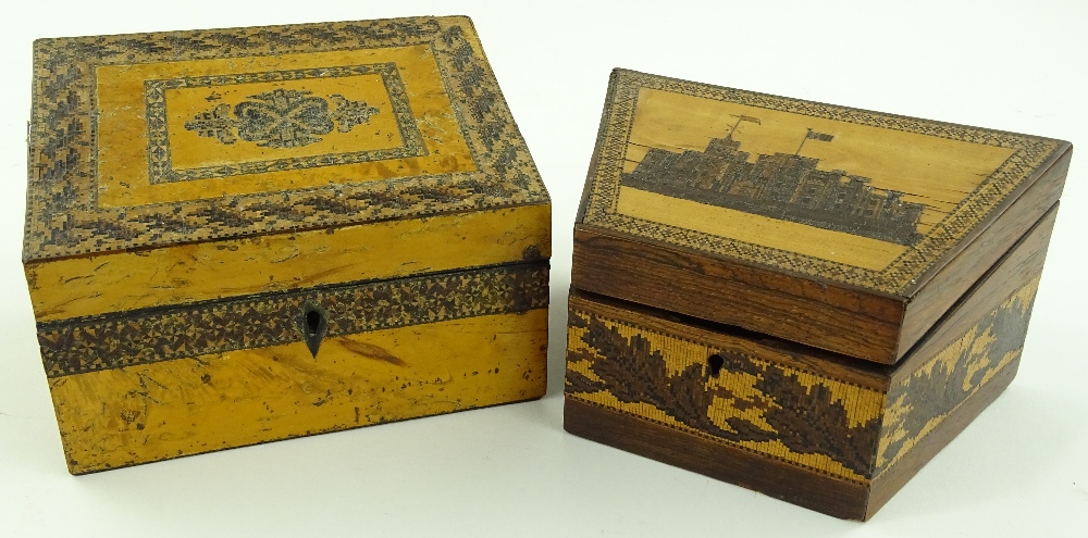 2 Victorian Tunbridgware stationery boxes, includi