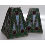 A pair of small stained glass leadlight shades in