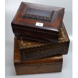 A 19th century carved mahogany sewing box and 2 ot