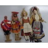 A group of Continental costume dolls and a miniatu