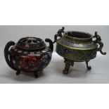 A Chinese bronze and champleve enamel incense burn