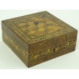 A Victorian Tunbridgeware square box, cube parquet