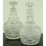 A pair of 19th century diamond cut-glass decanters