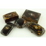 5 various 19th century tortoiseshell boxes with in