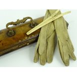 A 19th century leather glove box, with gilt bronze