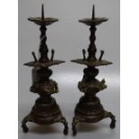 A pair of Chinese bronze Pricket candlesticks, hei