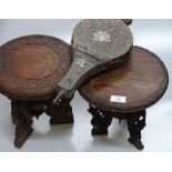 2 small Indian carved wood tables