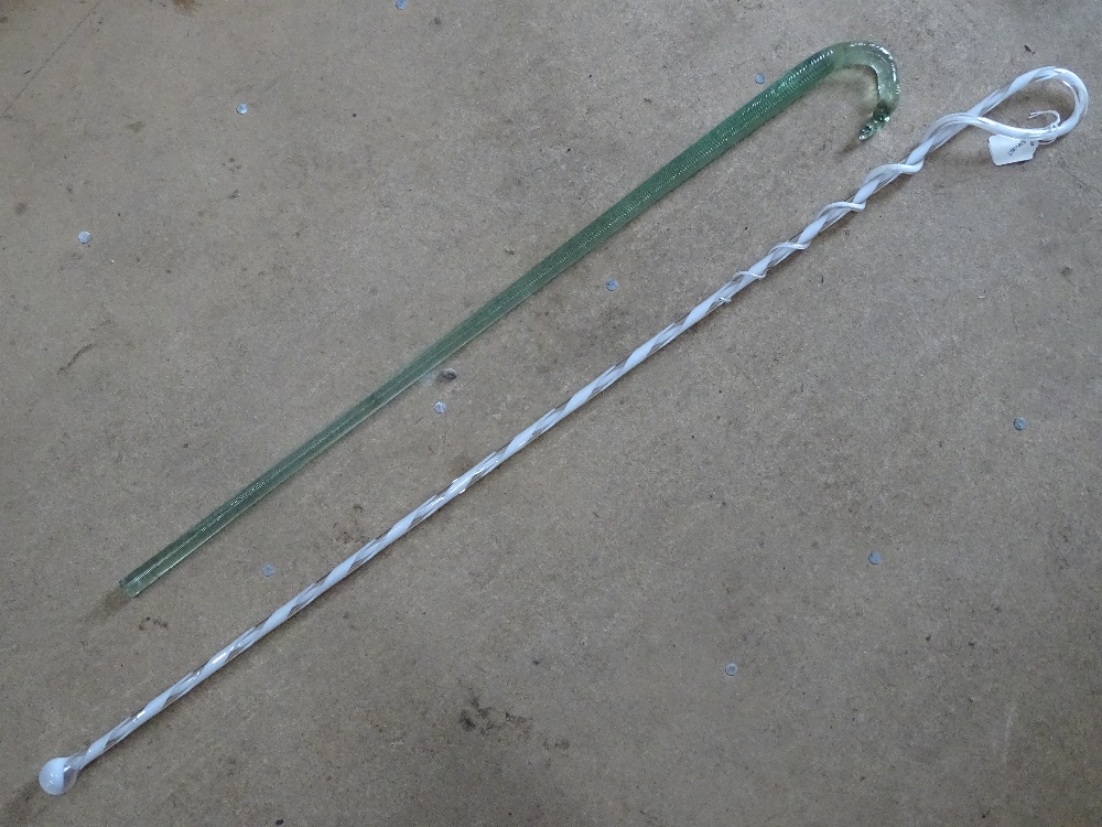 2 Victorian Nailsea glass walking canes, largest l - Image 2 of 2