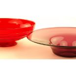 2 large Whitefriars glass bowls, comprising red tr