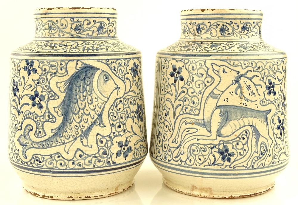 A pair of Continental Faience tin-glazed pottery v