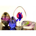 4 Studio glass paperweights, including Carlos Pube