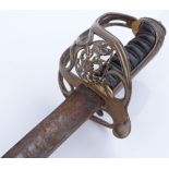 A George IV military sword, pierced brass basket h