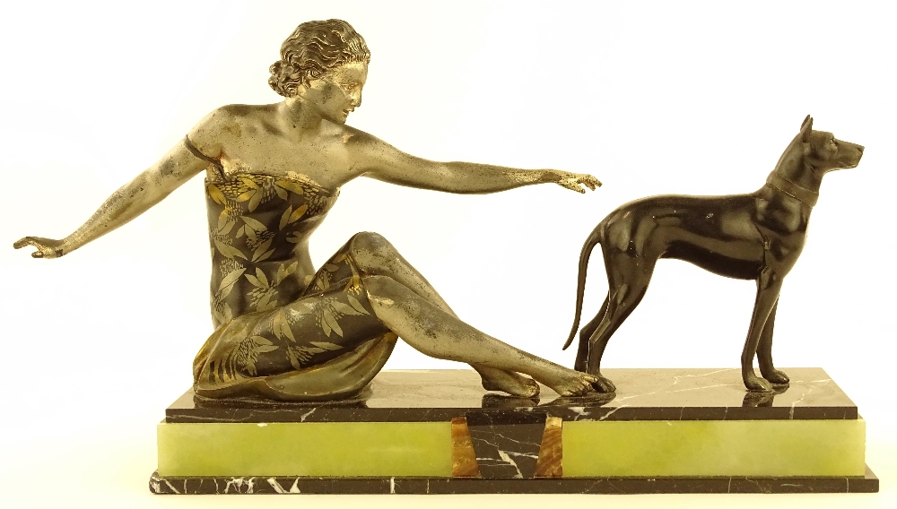 An Art Deco patinated spelter sculpture, woman and