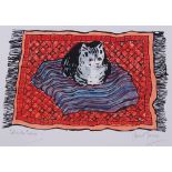 Robert Tavener, ink / watercolour, cat on a cushio