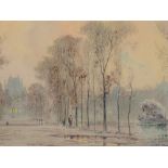 Henri Fournier, watercolour, Paris park scene, sig