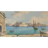 Joseph Galea, watercolour, Custom House Grand Harb