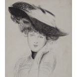 Manner of Paul Helleu, pen and ink, woman wearing